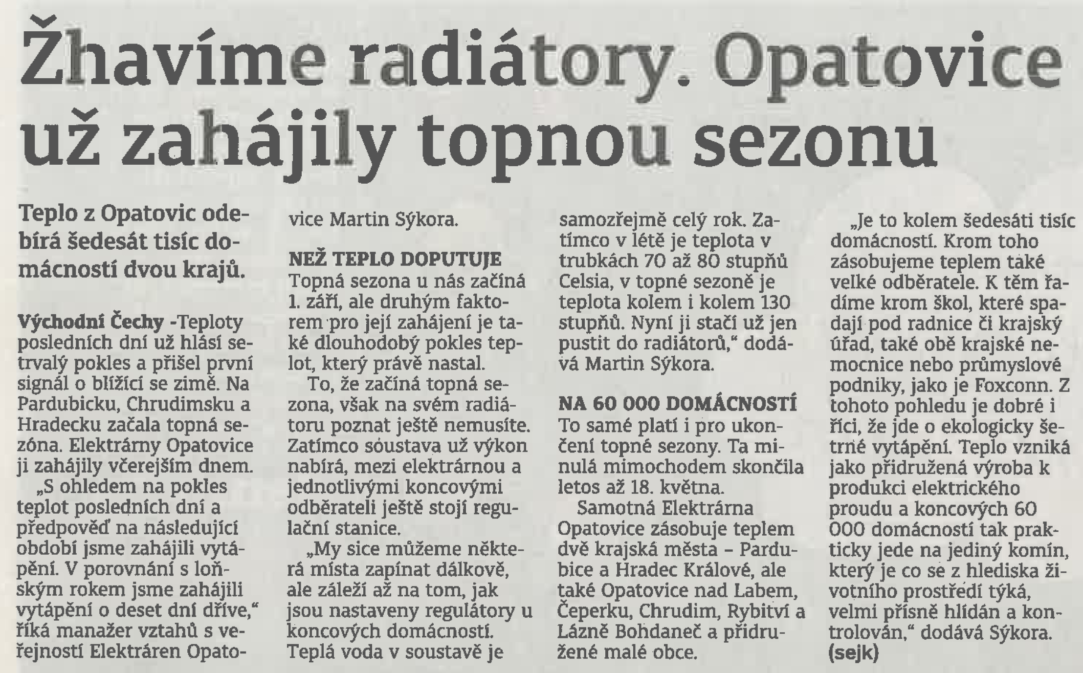 Pardubický deník, 13.9. 2017